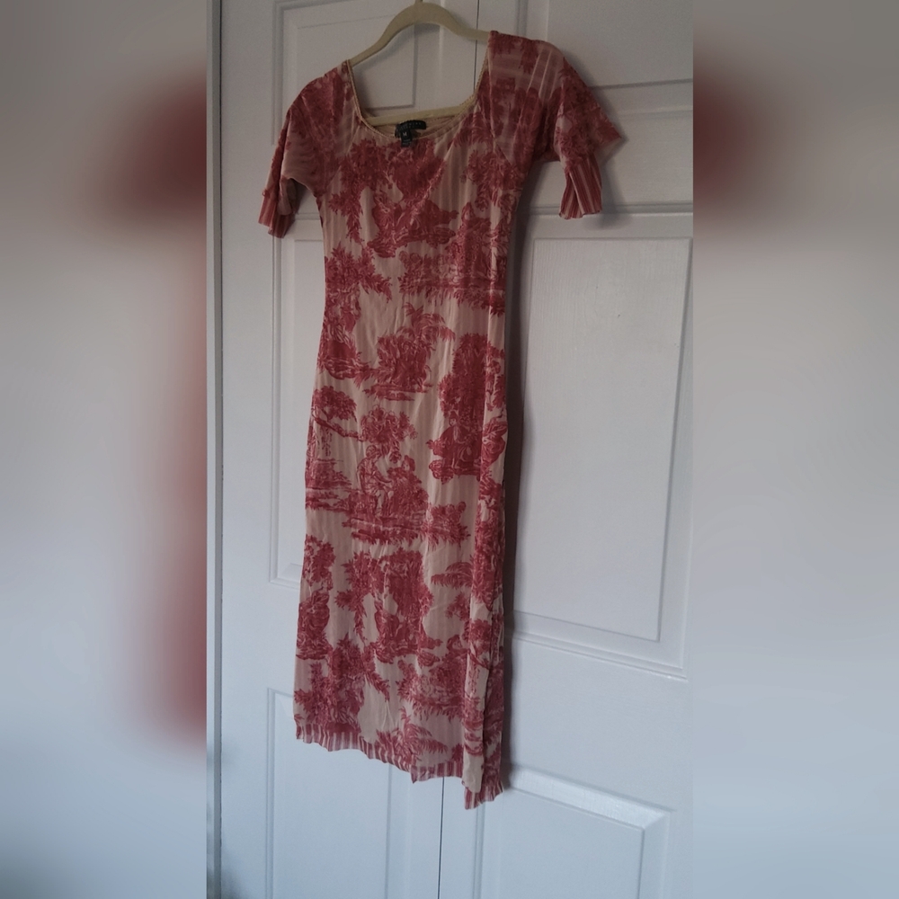 Y2K Mesh Toile Cranberry and Tan Dress